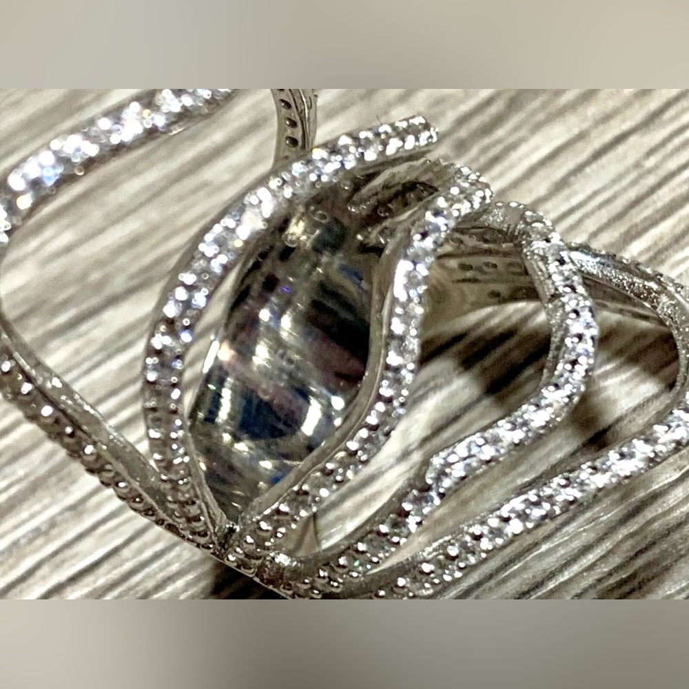 Italian Silver Sterling Silver Free-Form Crystal Full Finger Cage Ring, Size 5 - Picture 5 of 8